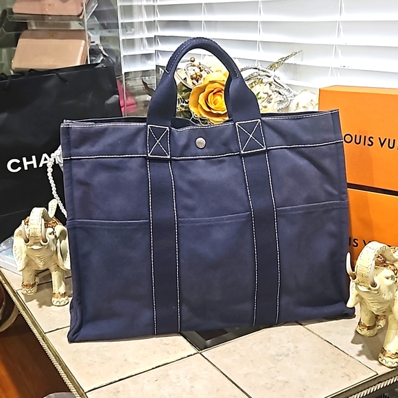 HERMES Fourre Tout large MM toile canvas tote EUC - Picture 2 of 12